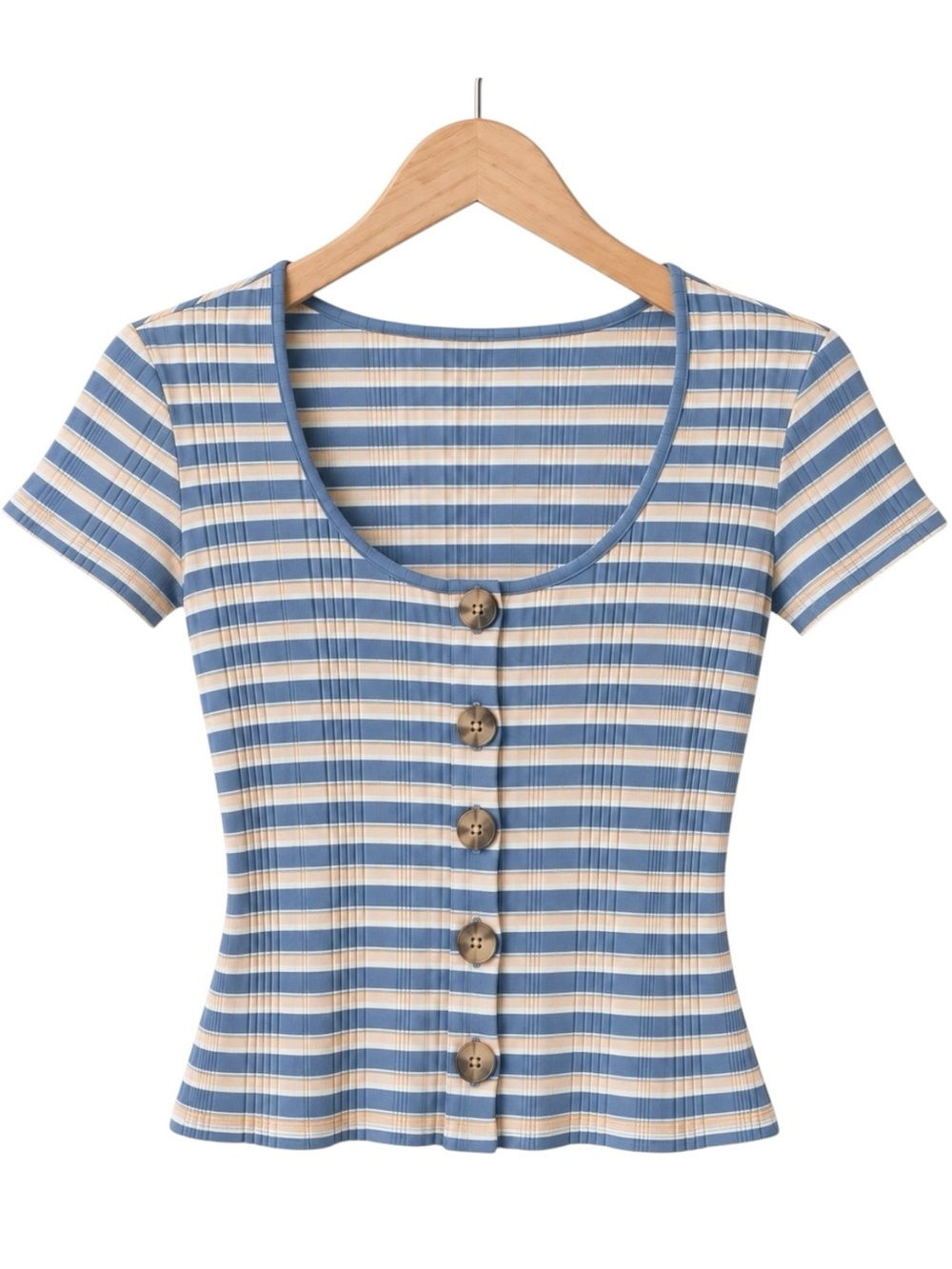American Eagle Striped Baby Tee S Ribbed Scoop Neck Y2K Preppy Twee Fitted Retro